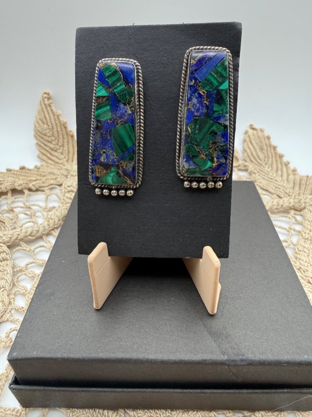 Artisan Silver Plated Blue Dahlia Turquoise Statement Earrings Boho  Southwest